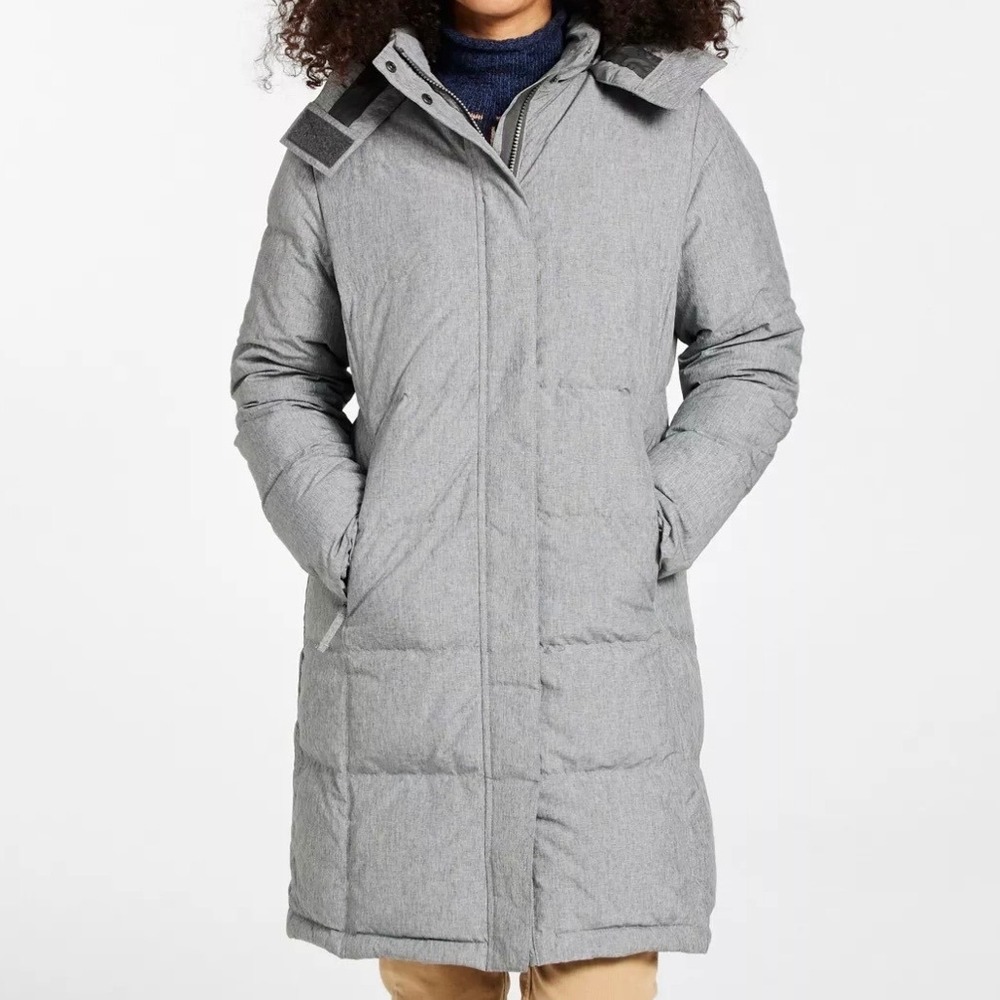 LL Bean Ultrawarm Down Coat Gray Heather Long Puffer Parka Womens S Reg